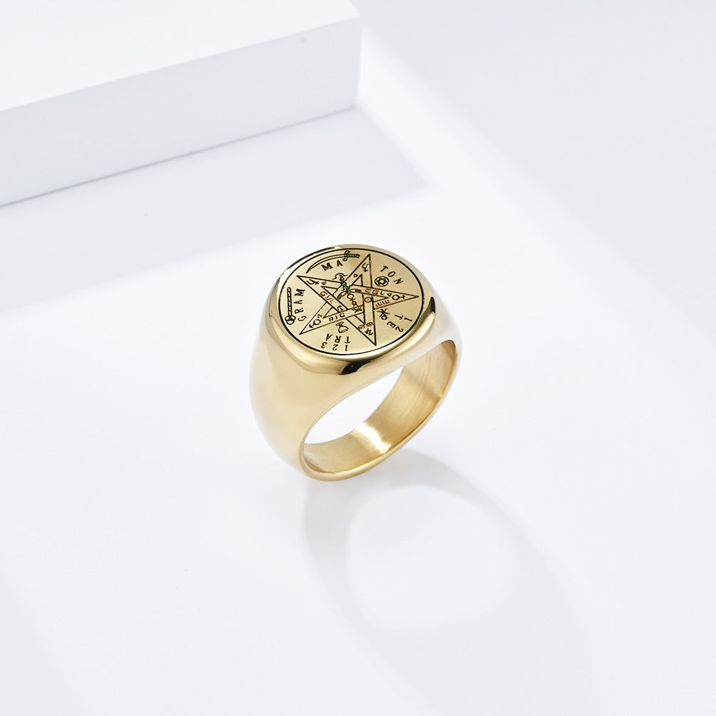 Steel Ring - Statement Geometric Five-Point Star Design For Everyday Mens Jewelry Accessory