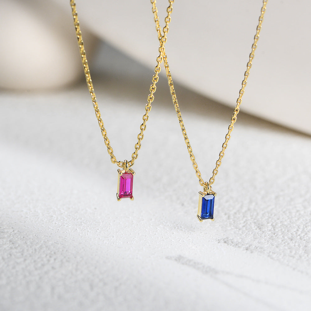 Planderful S925 Sterling Silver Rectangle Zircon Necklace For Women Everyday Light Luxury