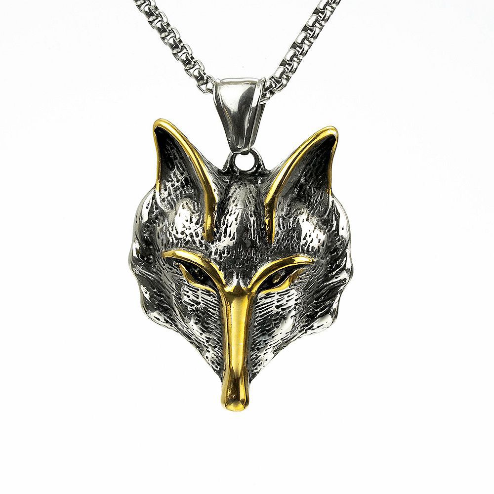 Nordic Retro Stainless Steel Men's Pendant Viking Wolf Head Necklace