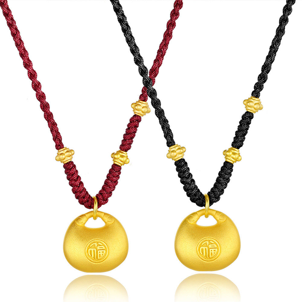 Gold-Tone Fortune Bag Braided Necklace