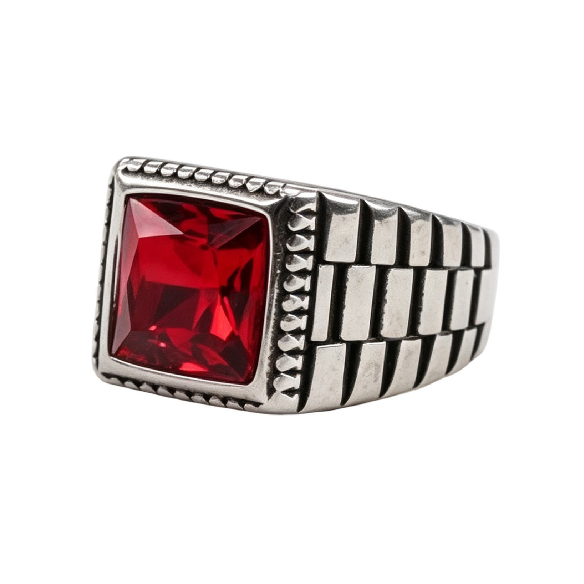Horizontal-Pattern Gemstone Titanium Steel Ring