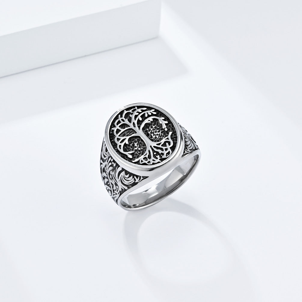 Planderful Tree Of Life Ring For Men Vintage Nordic Celtic Versatile Stainless Steel Jewelry