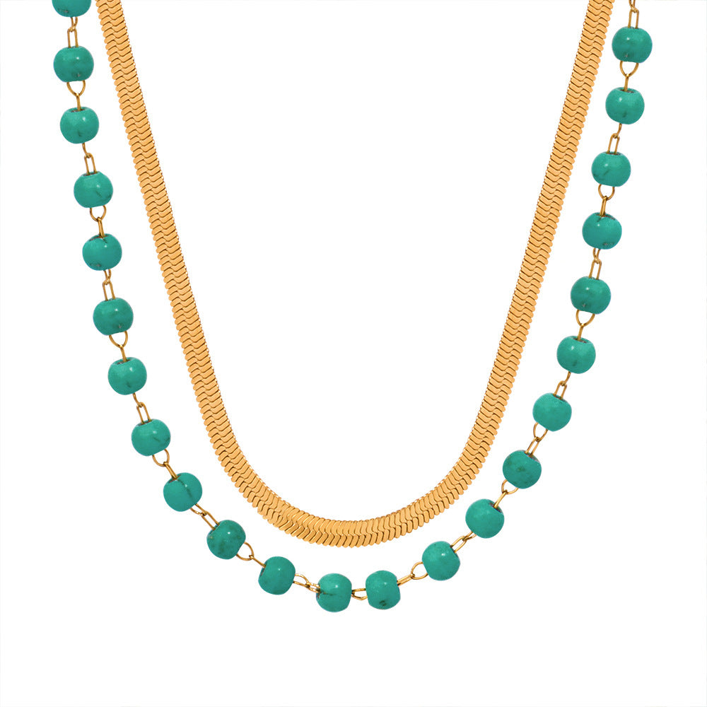 Handcrafted Gold Plated Turquoise Double Strand Necklace for Women