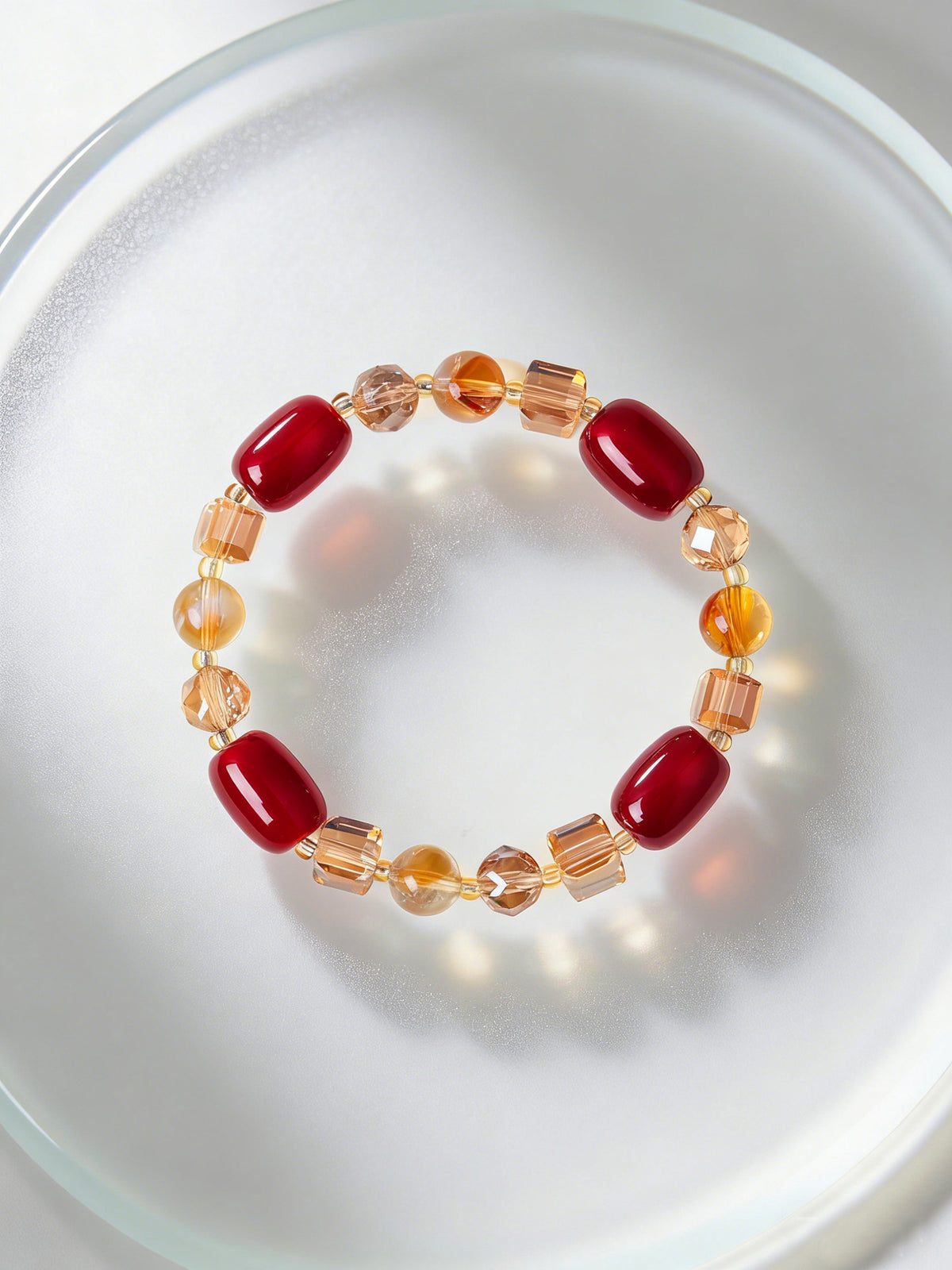 Agate Crystal Barrel Bead Bracelet