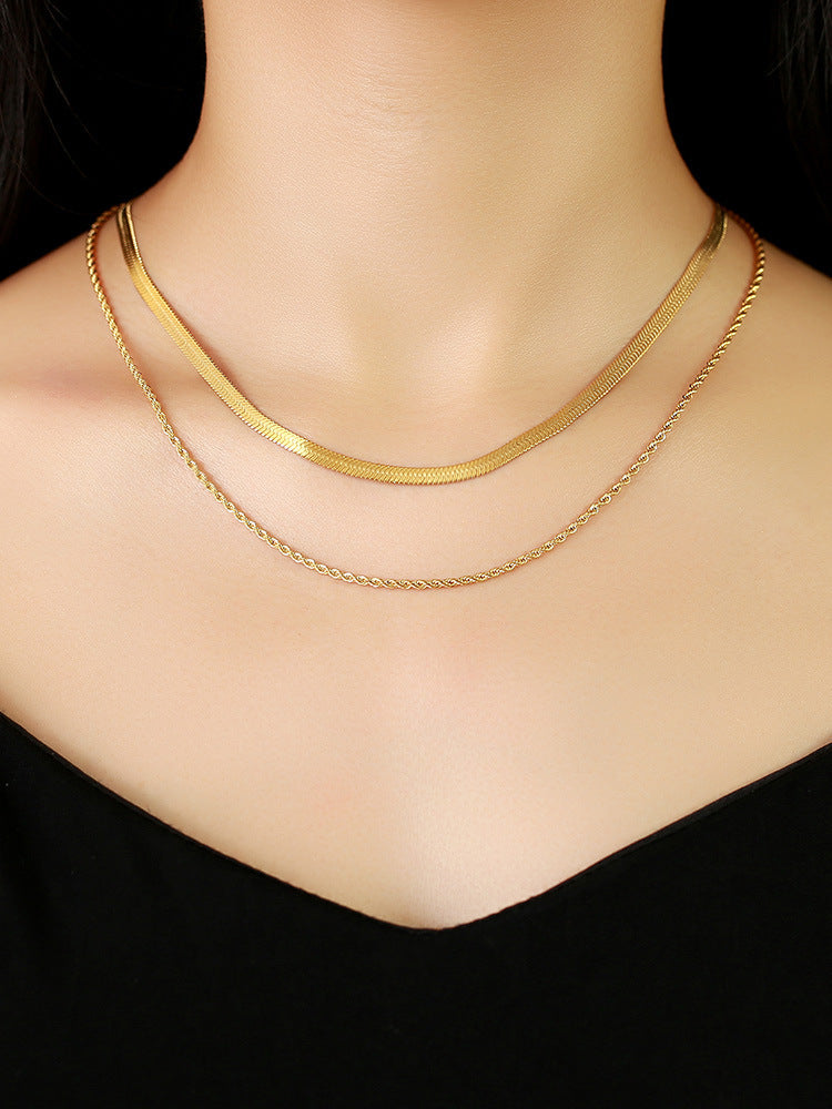 Stainless Steel Blade Chain Twist Chain Double Steel Gold Necklace