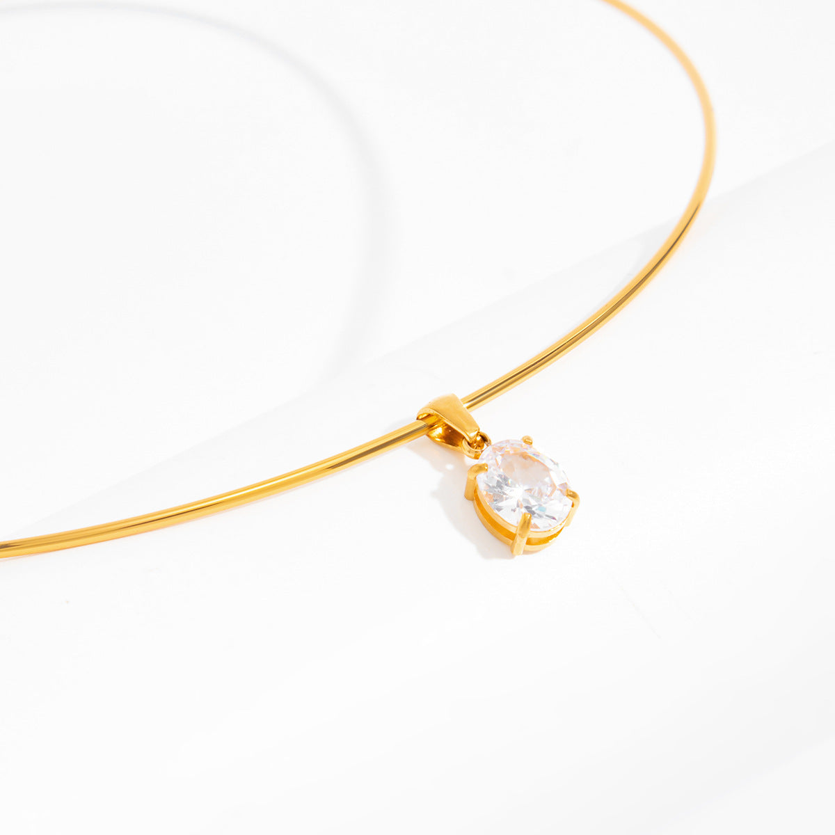 Pvd Gold-Plated Glossy Collar Collar Light Luxury Zircon Geometric Pendant Choker Necklace