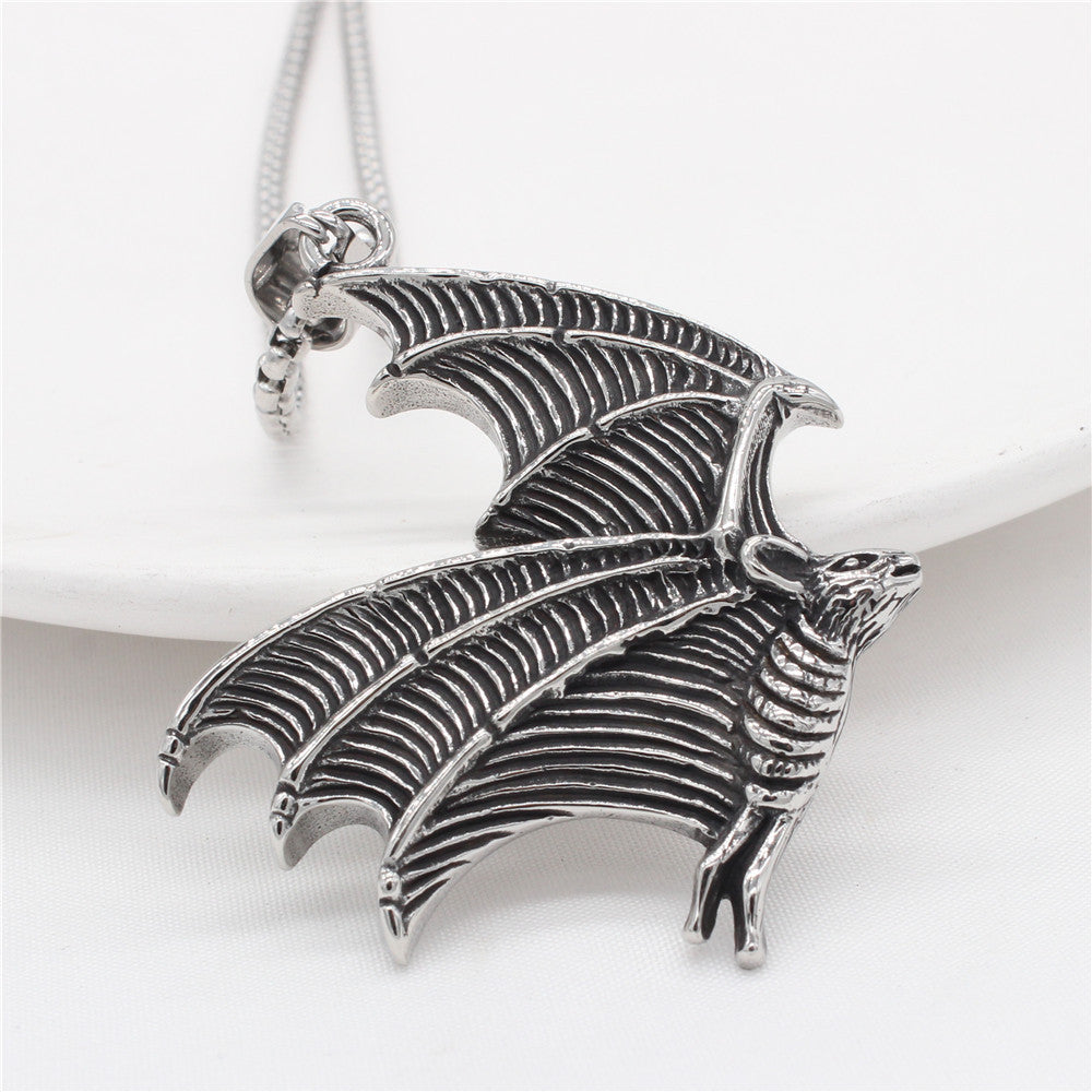 Goth Bat Wings Pendant Titanium Steel Planderful Unisex Protection Statement Jewelry