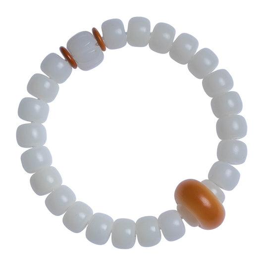 Bodhi Root Bracelet with White Jade Beads for Men and Women