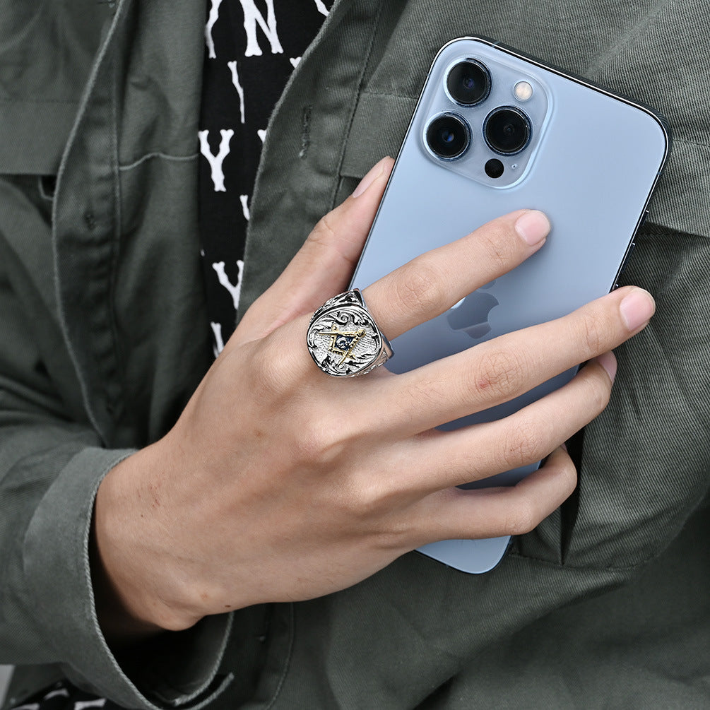 Cross-Border European and American Retro Freemasonry Ring