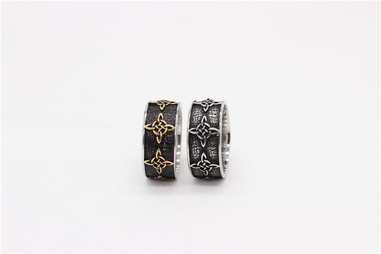 Planderful Unisex Celtic Pattern Ring Titanium Steel Retro Bold Timeless Statement Jewelry