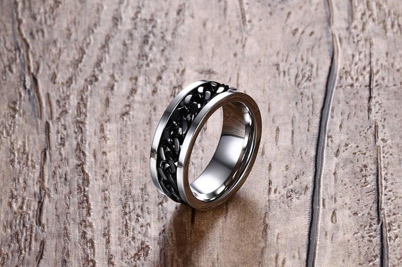 Chain Rotating Stainless Steel Internet Celebrity Ring for Men