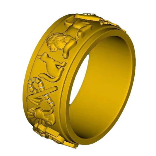 Egyptian Ankh & Lion Scepter Stainless Steel Ring