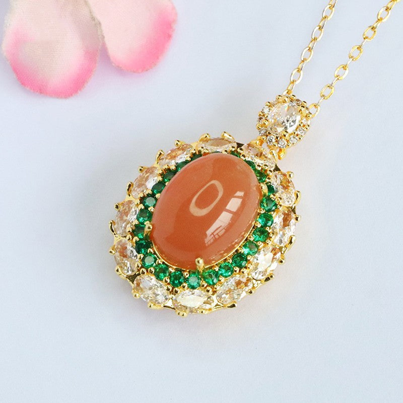 Orange Moonstone Green Zircon Pendant — No Chain
