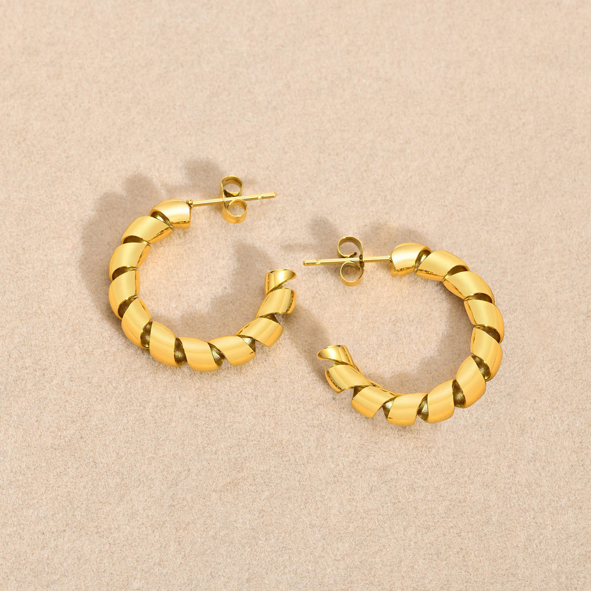 Gold-Tone Twisted Ribbon Open Hoop Earrings