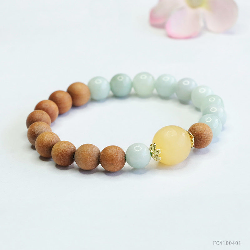 Jadeite Round Bead & Sandalwood 8 mm Beaded Bracelet