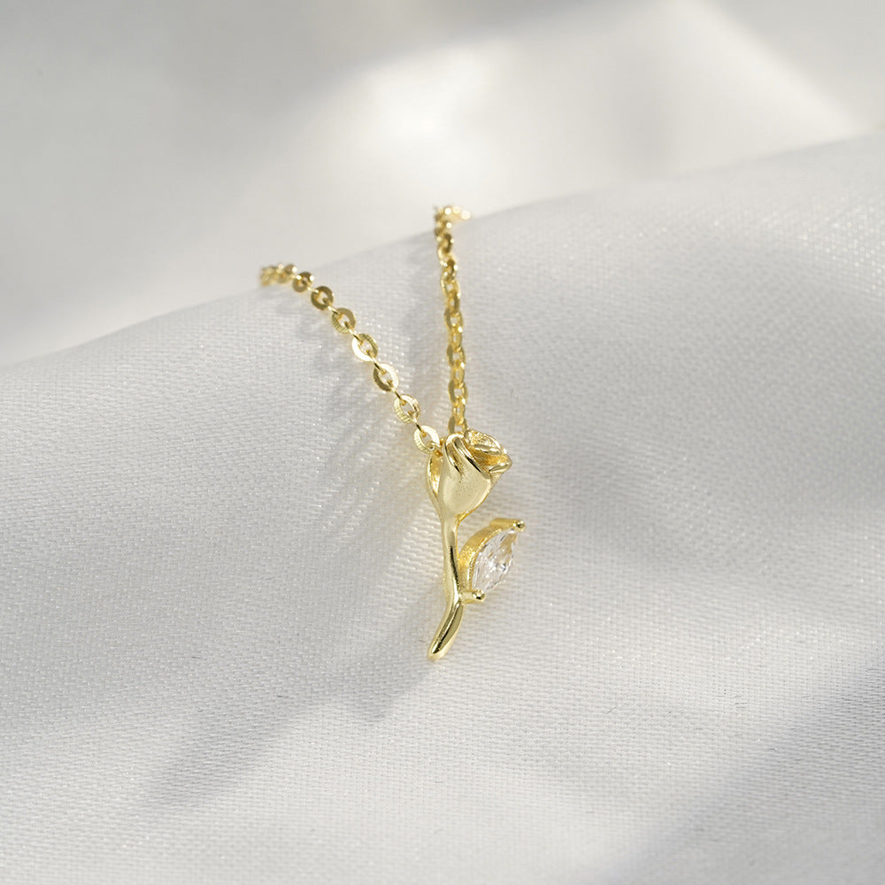 Korean Version S925 Sterling Silver Tulip Necklace for Women