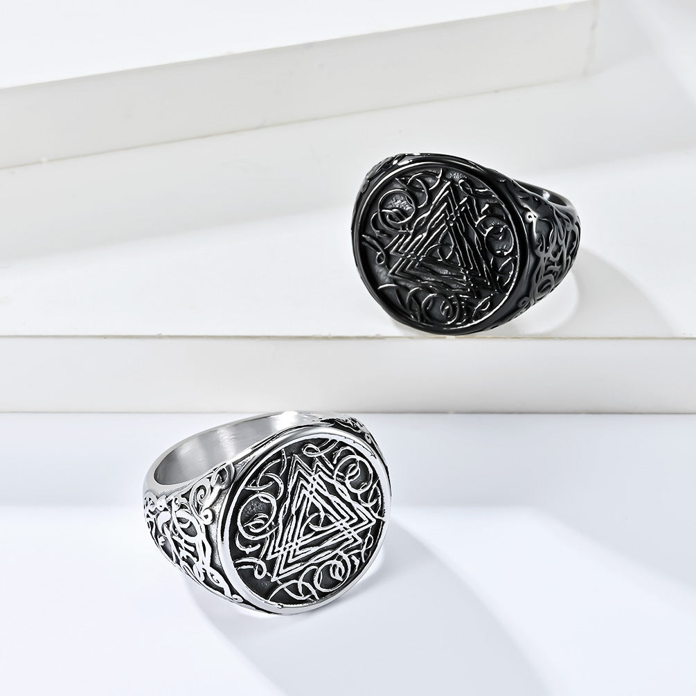 Nordic Style Viking Odin Triangular Knot Stainless Steel Ring Men's Large