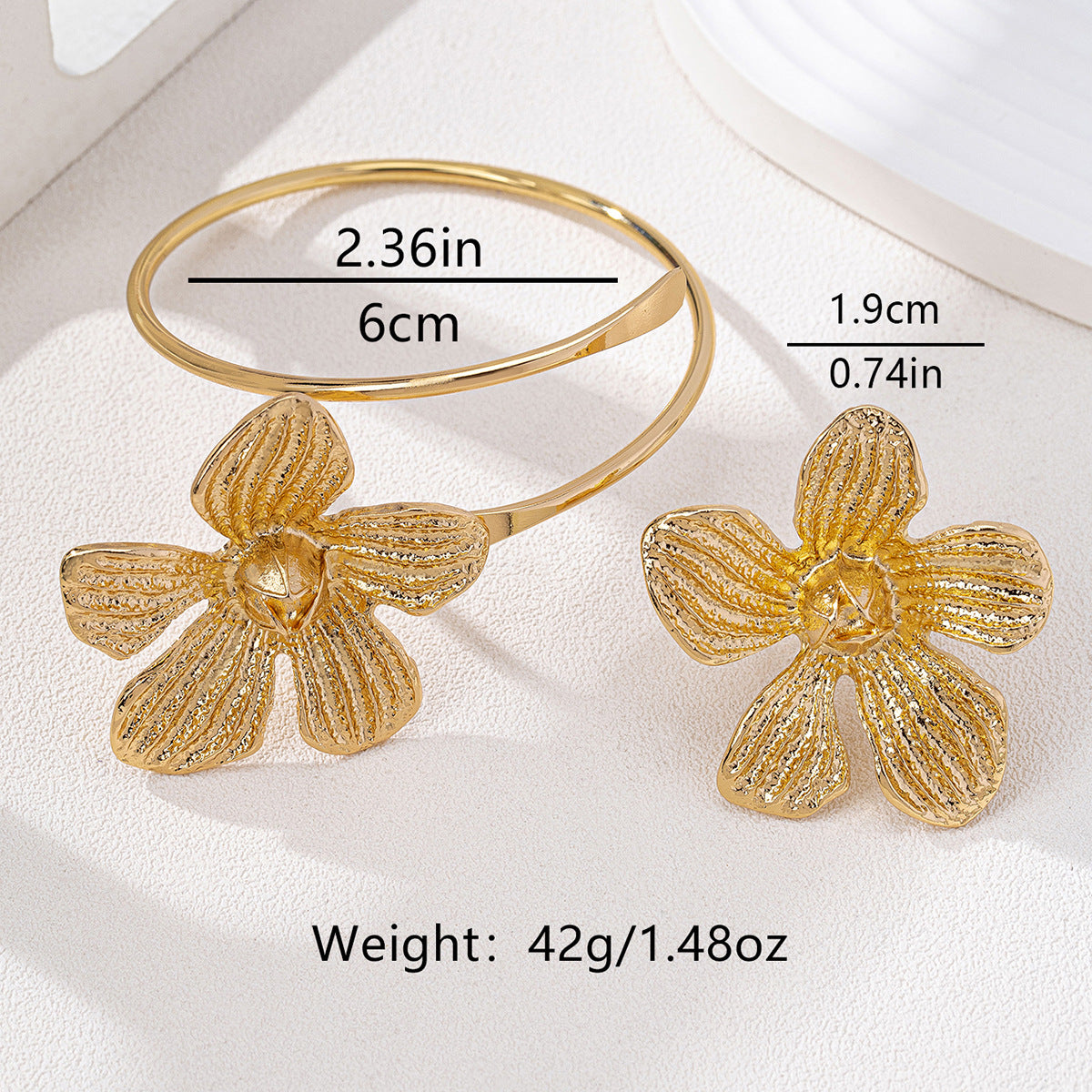 Metal Stud Flower Bracelet and Ring Set for Women by Planderful