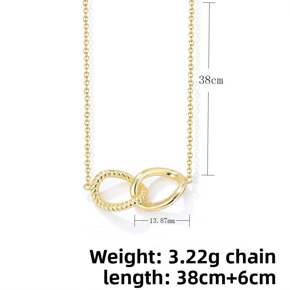S925 Sterling Silver Geometric Twist Double Ring Buckle Necklace
