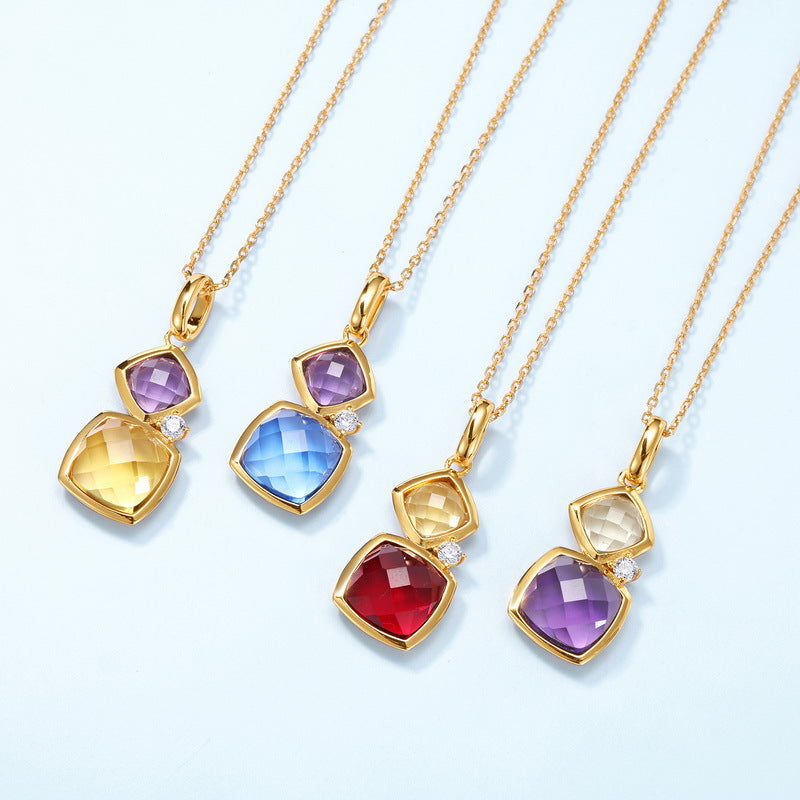 S925 Sterling Silver Crystal Square Pendant Necklace