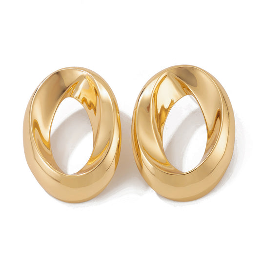 Planderful Geometric Stud Earrings Women Hollow Metal Texture Twist Glossy Statement Jewelry