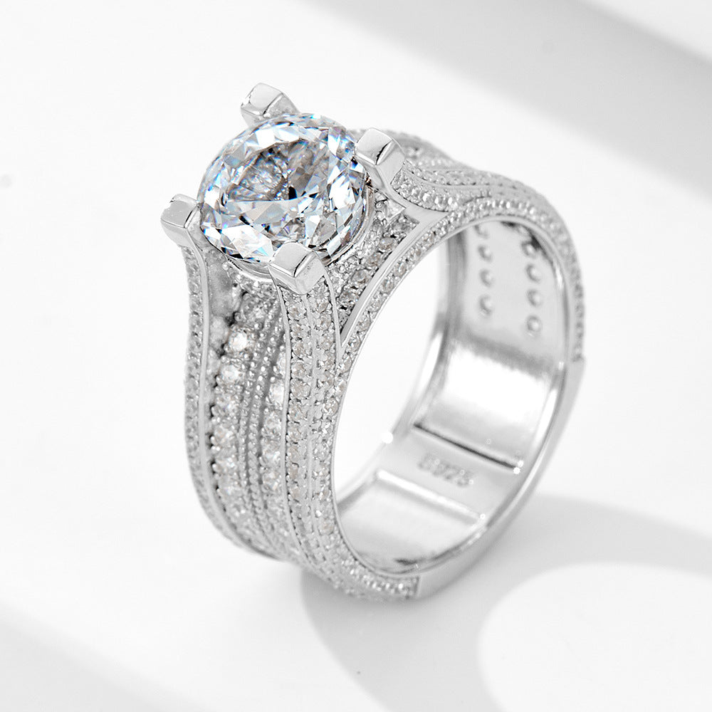 S925 Sterling Silver 5A Ice Flower Cut Zircon Ring Women