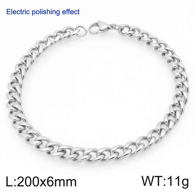 Titanium Steel Cuban Chain Bracelet – Commuter Stainless Steel Unisex Round Grinding