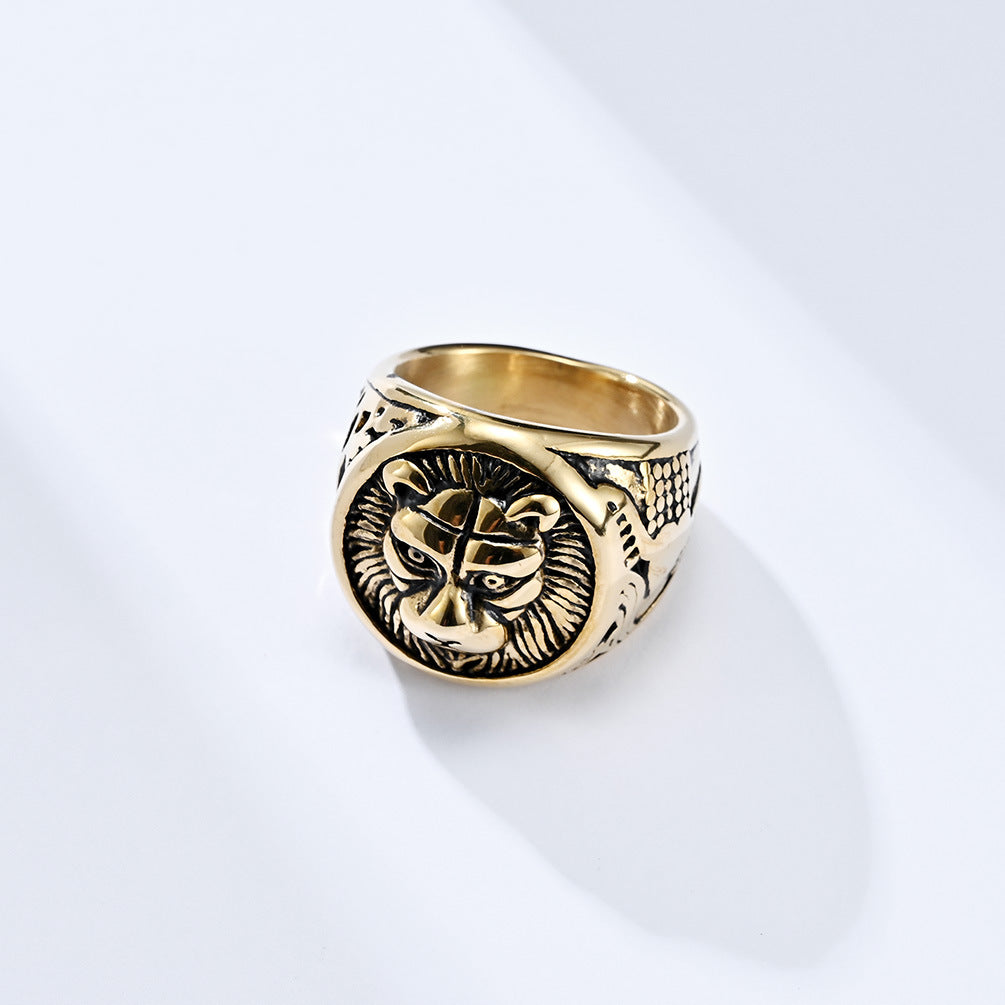 Planderful Everyday Genie Lion Head Ring Stainless Steel For Men Retro Punk Bold Statement Jewelry