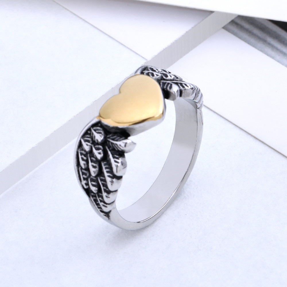 Angel Wings and Hearts Titanium Ring for Men and Women in European and American Wholesale Jewelry Business