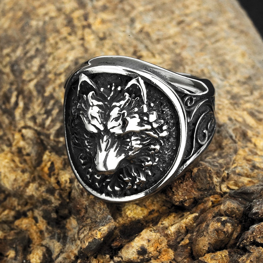 European And American Jewelry Wholesale Men's Viking Wolf Head Ring