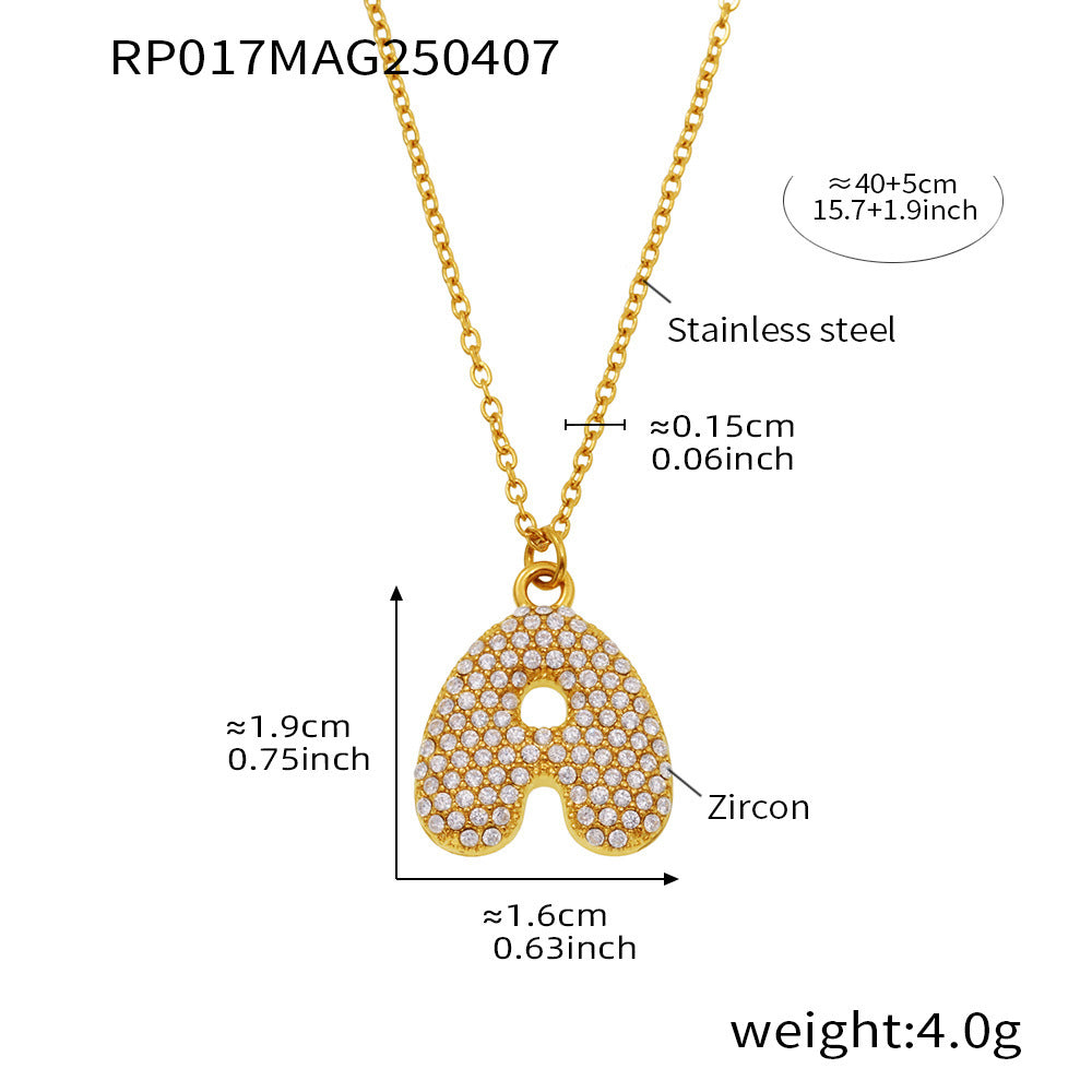 Planderful 26 Letter Zircon Necklace Gold Plated Hip Hop