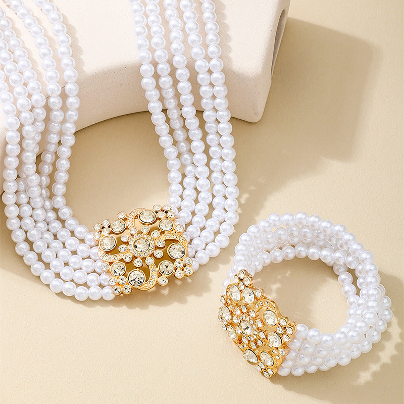 Planderful Vienna Verve Jewelry Set – Elegant Metal Stacked Imitation Pearl Design