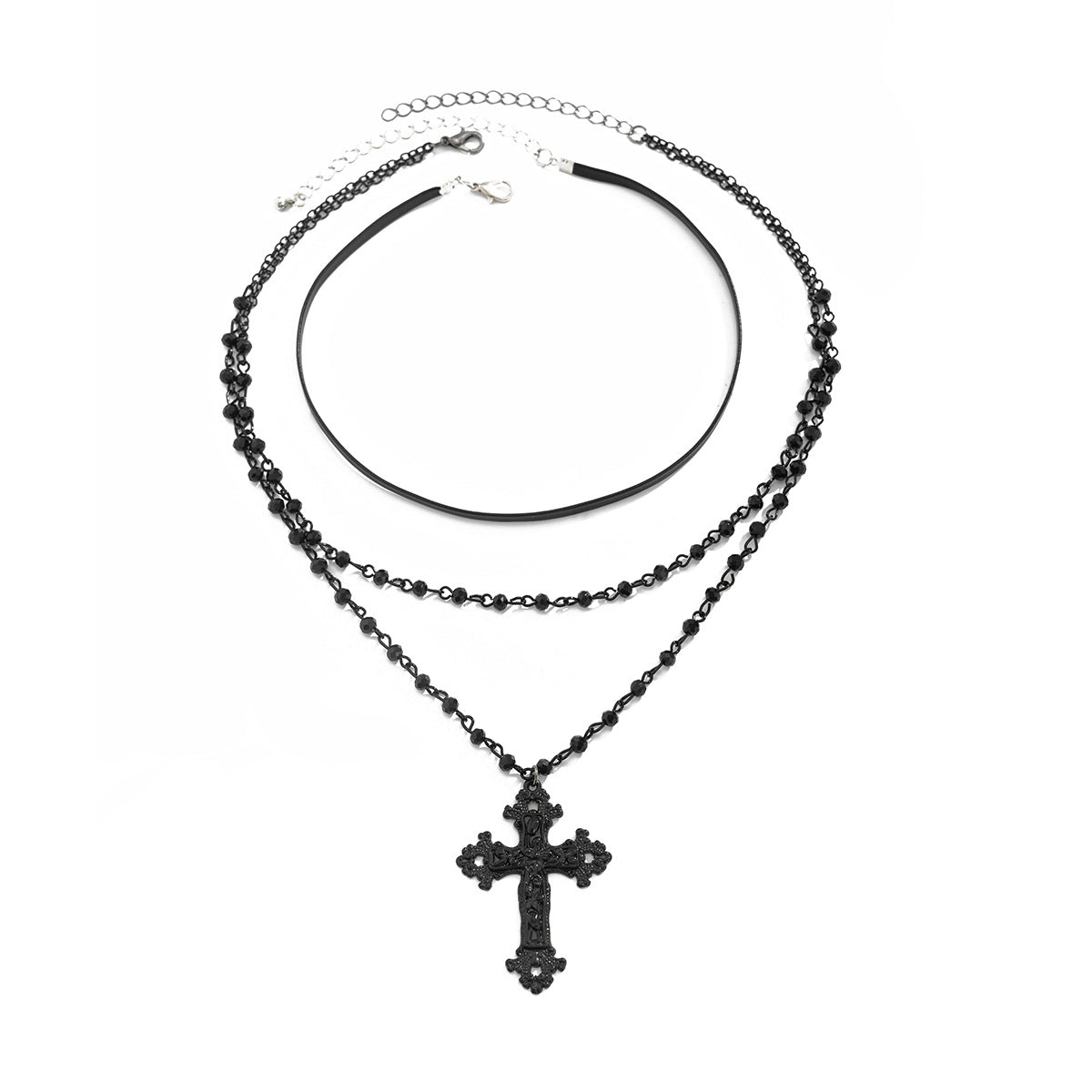 Dark Gothic Cross Layered Necklace Set