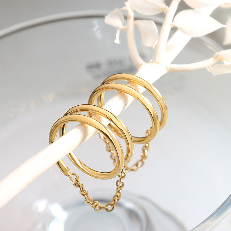 Elegant Double-Layer Chain Ring in 18K Gold-Plated Titanium Steel for Women, Retro Style