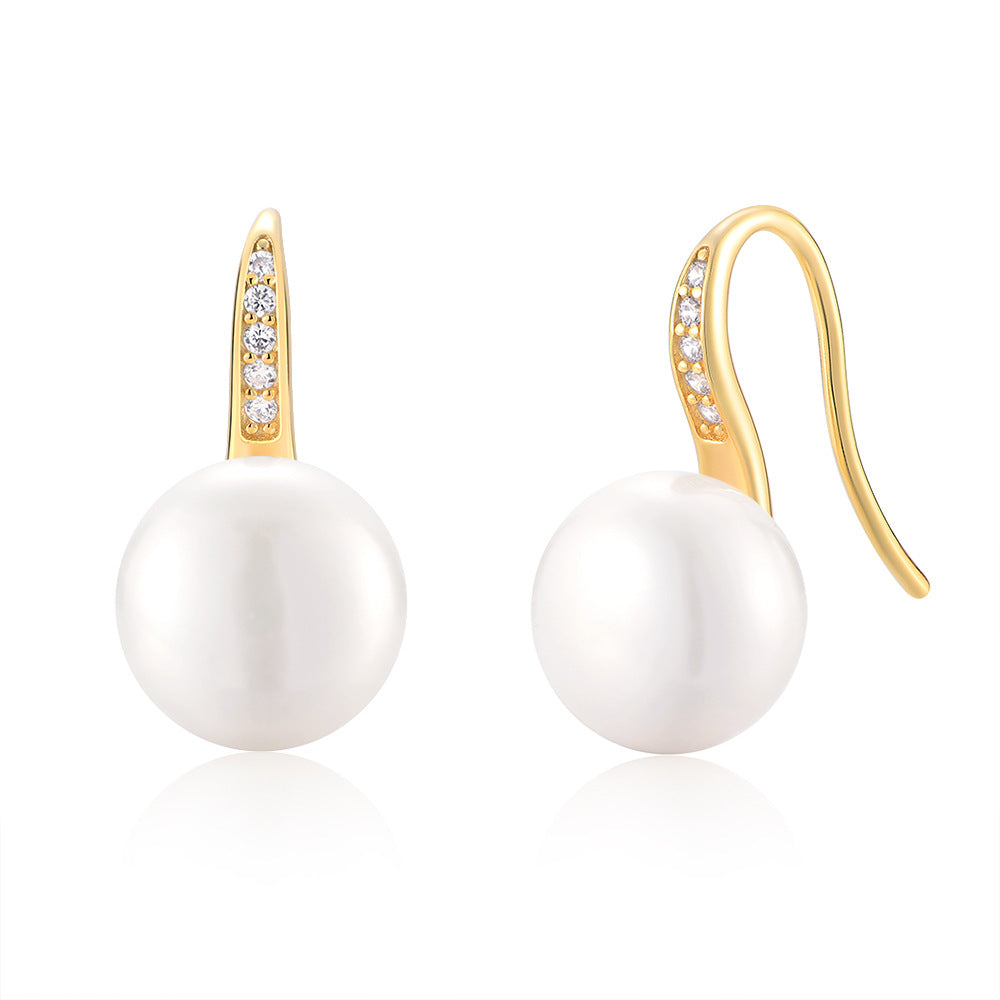 S925 Sterling Silver Natural Freshwater Pearl Earrings Zircon Ear Hook Earrings