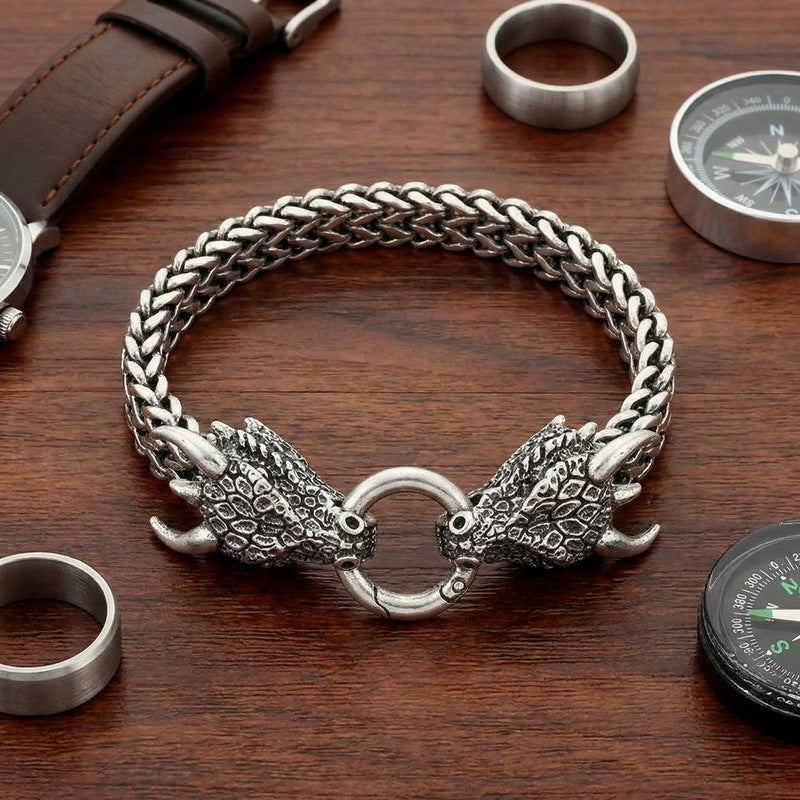 Smear Dragon – Punk Style Vacuum Electroplating Dragon Head Front & Back Chain Bracelet