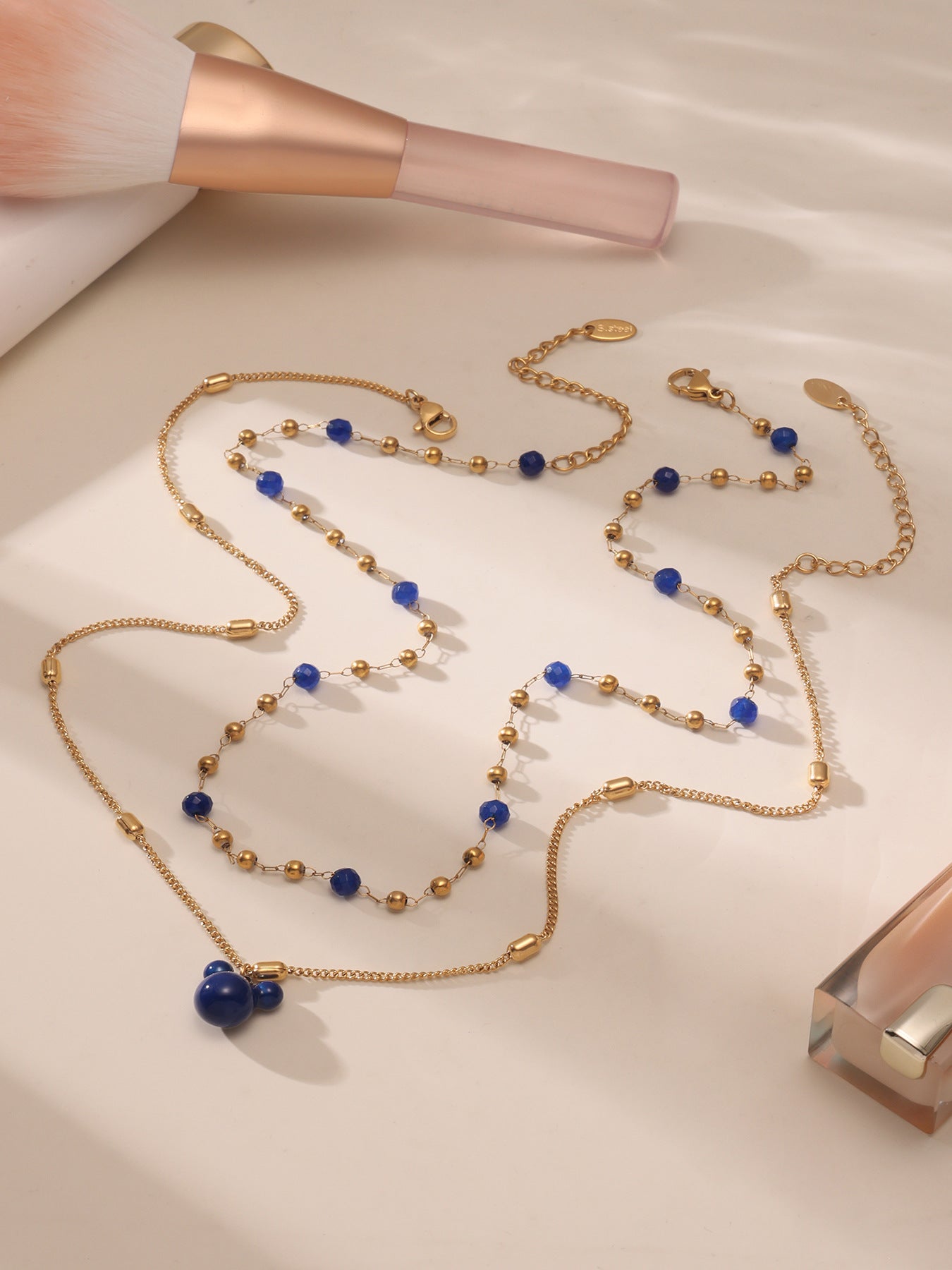 Planderful Rhine Blue Bear Double Necklace Steel Ladies