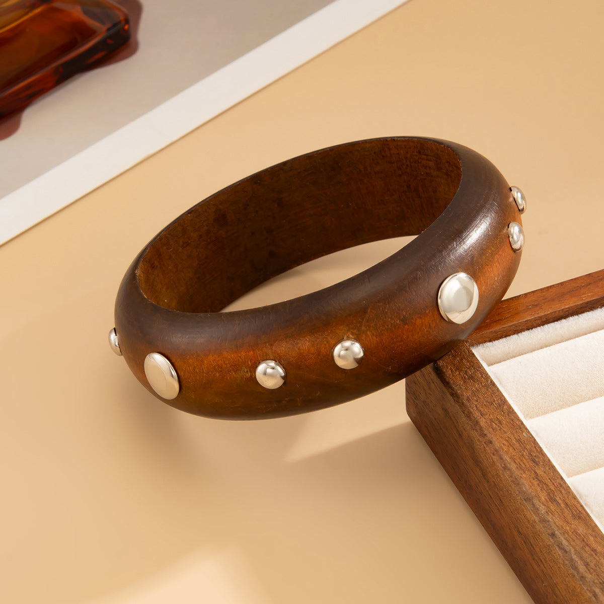Cold And Exaggerated National Style Wooden Wide Bracelet Star Geometric Rivet Bracelet