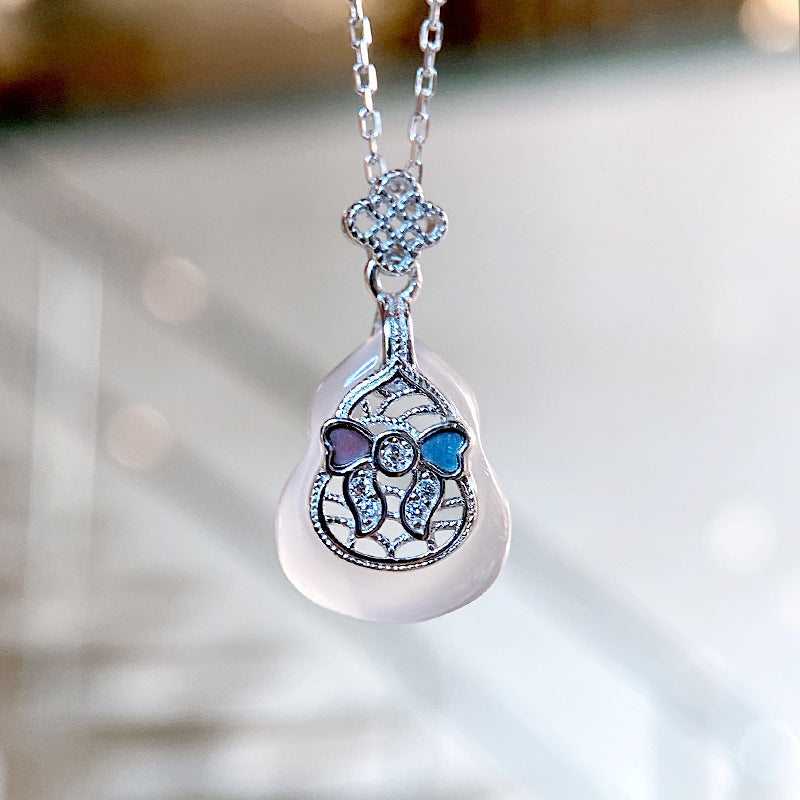 S925 Sterling Silver Gourd Chalcedony Necklace Female Style