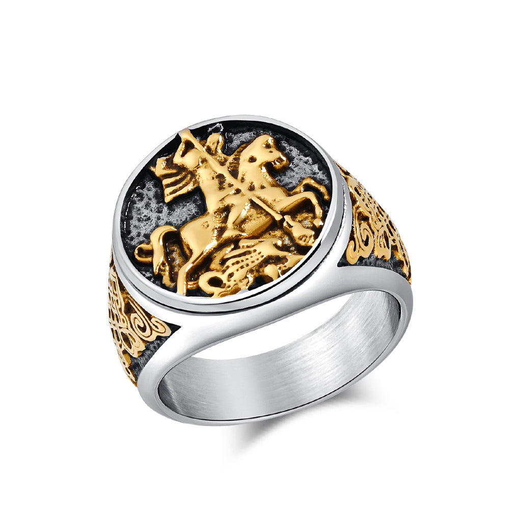 Planderful Nordic Knight Templar Steel Ring For Men Dragon Slayer Hip Hop Retro Fashion