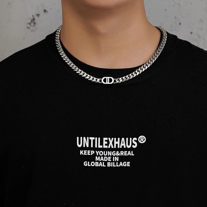 Planderful Jewelry Cuban Link Necklace Titanium Steel With Double D Pendant For Modern Women And Everyday Glamour