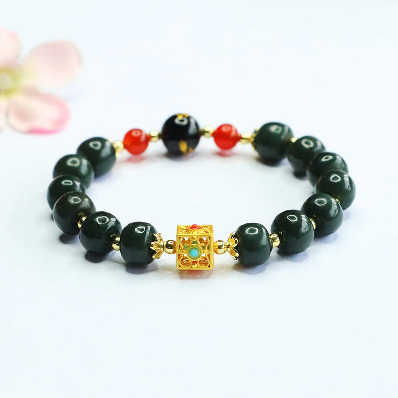Hetian Jade Agate Dragon Vintage Bead Bracelet