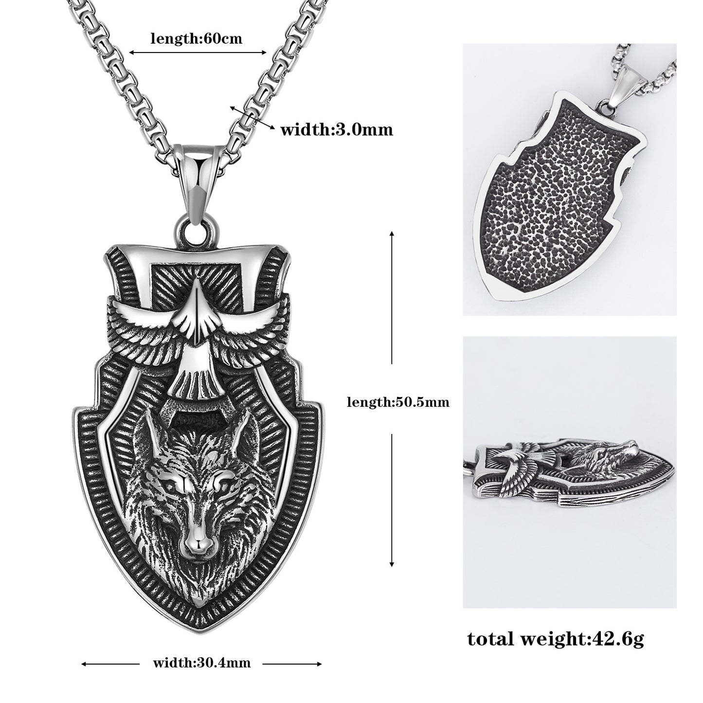 Steel Necklace – Statement For Men Retro Eagle Shield Wolf Head Pendant With Bold Detailing