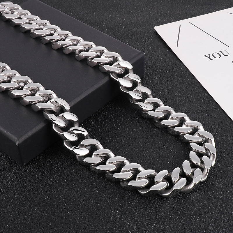 Bold Titanium Steel Skull Necklace - Retro Double-Sided Polished Cuban Chain for Men