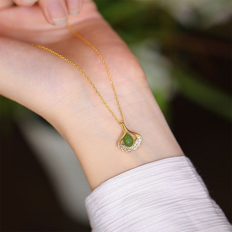 925 Sterling Silver Hetian Jade Peace Plaque Butterfly Pendant Necklace