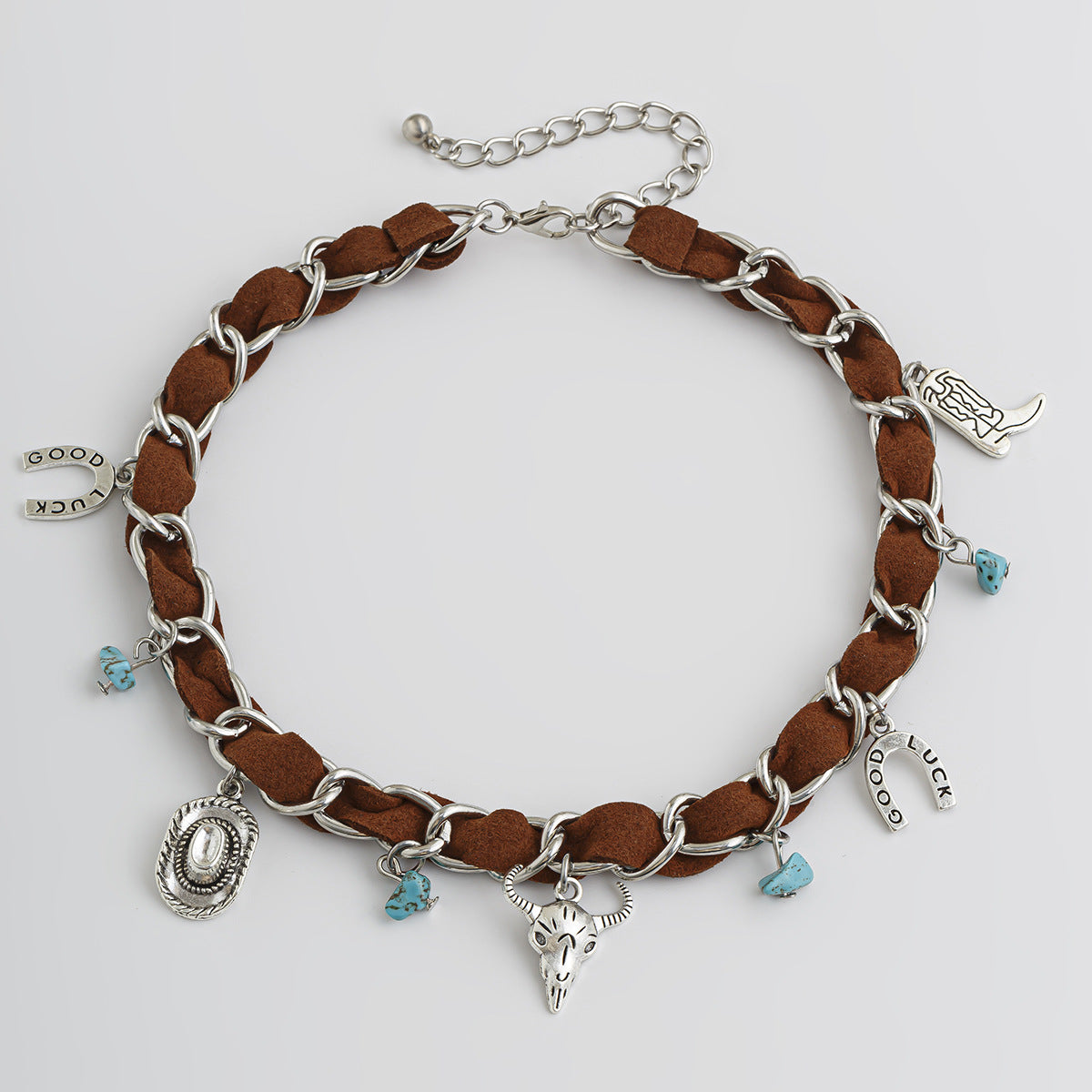 Western Bull Head Turquoise-Style Choker