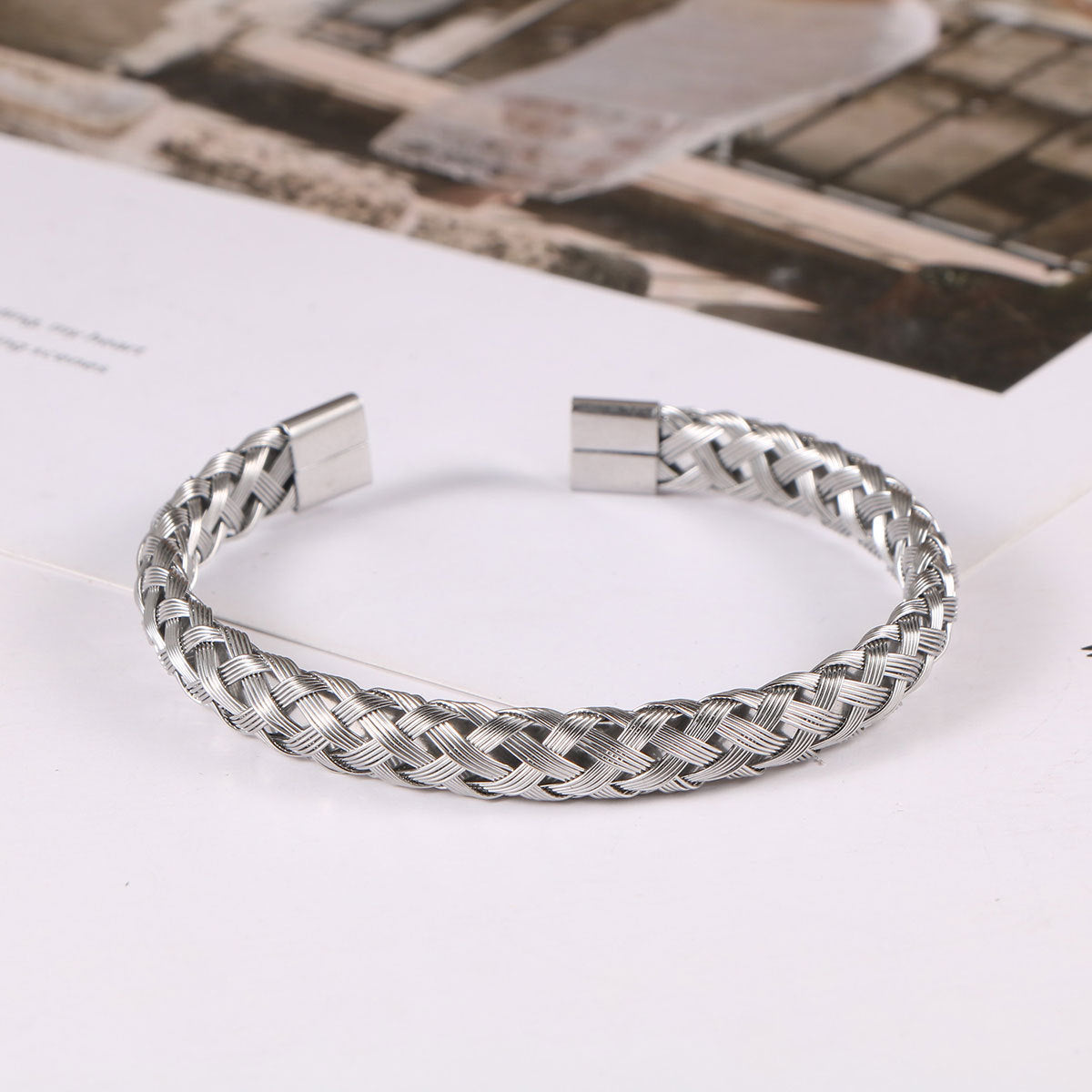 Stainless Steel Bracelet – Braided Steel Wire Open Bracelet – Unisex