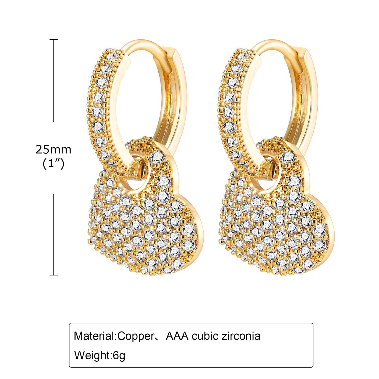 Earrings Full of Zircon Heart Earrings Gold Women's Fashion