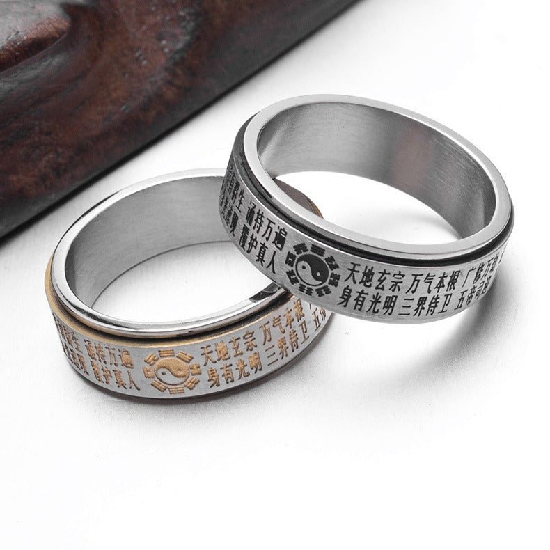 Retro Ethnic Style Golden Light Rotating Ring for Men