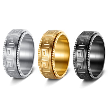 Titanium steel ring decompression anti-anxiety rotating ruyi great wall pattern fashion couple rotating ring jewelry unisex protection statement